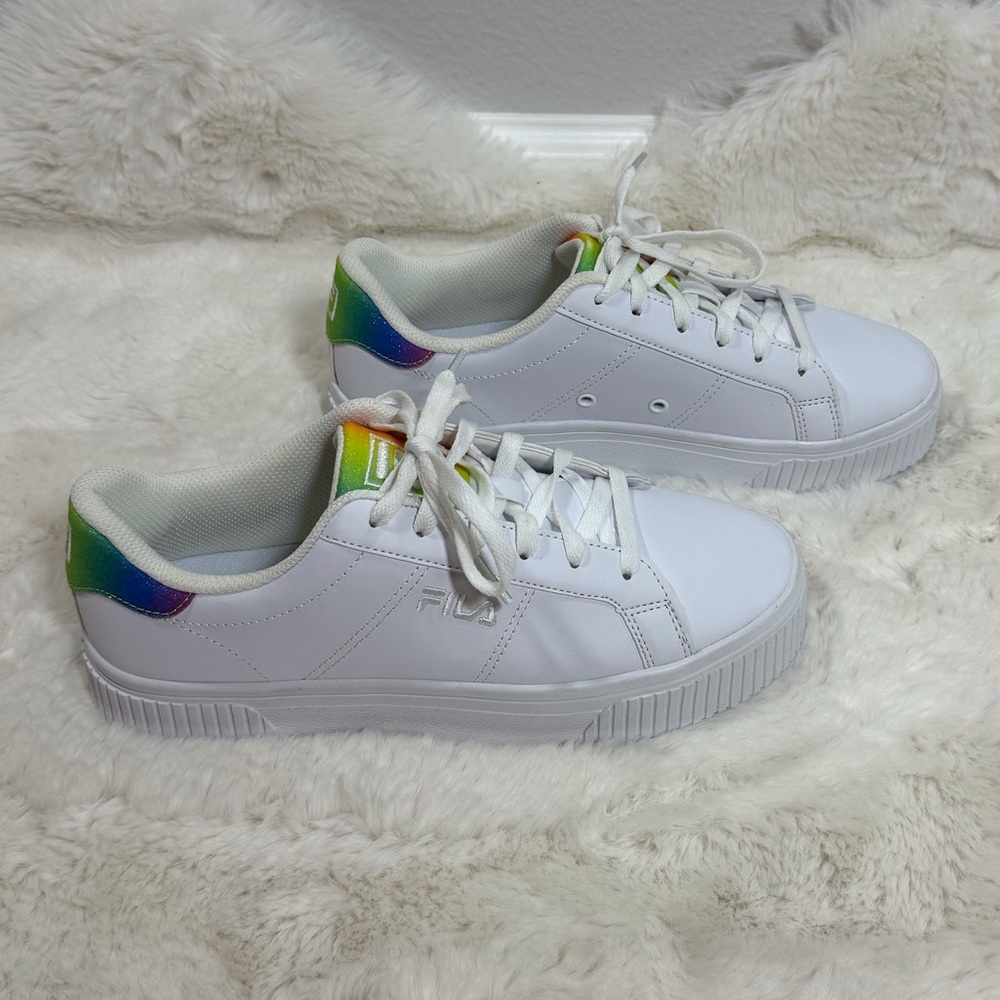 Fila Panache Platform Shoes White Sneakers with Rainbow Glitter Details Size 9.5